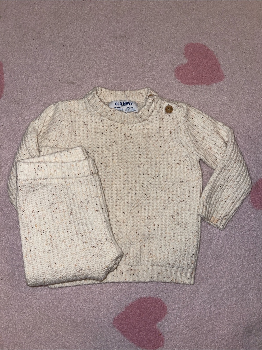 Old Navy Cream Speckled Knit Sweater with Shoulder Button